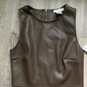 Kirious Los Angeles Brown Faux Leather Crop Top